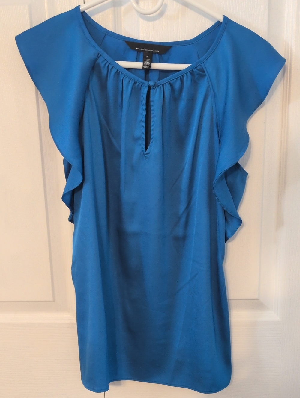 White House Black Market Bright Blue Flutter Sleeve Blouse